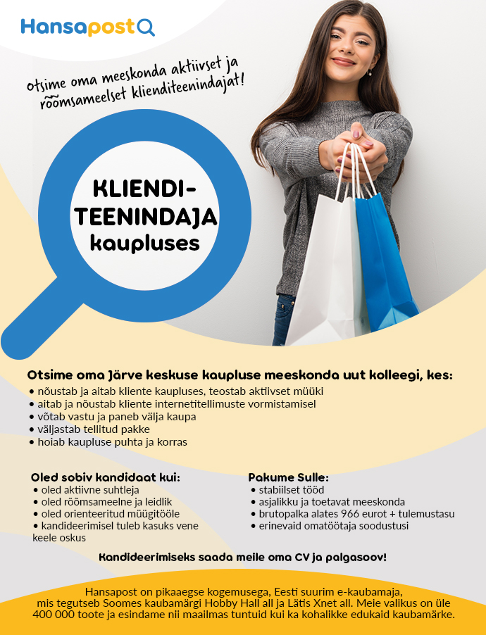 Вакансия - KLIENDITEENINDAJA KAUPLUSES, Tallinn, Harjumaa, Hobby Hall Group  OÜ | CV-Online