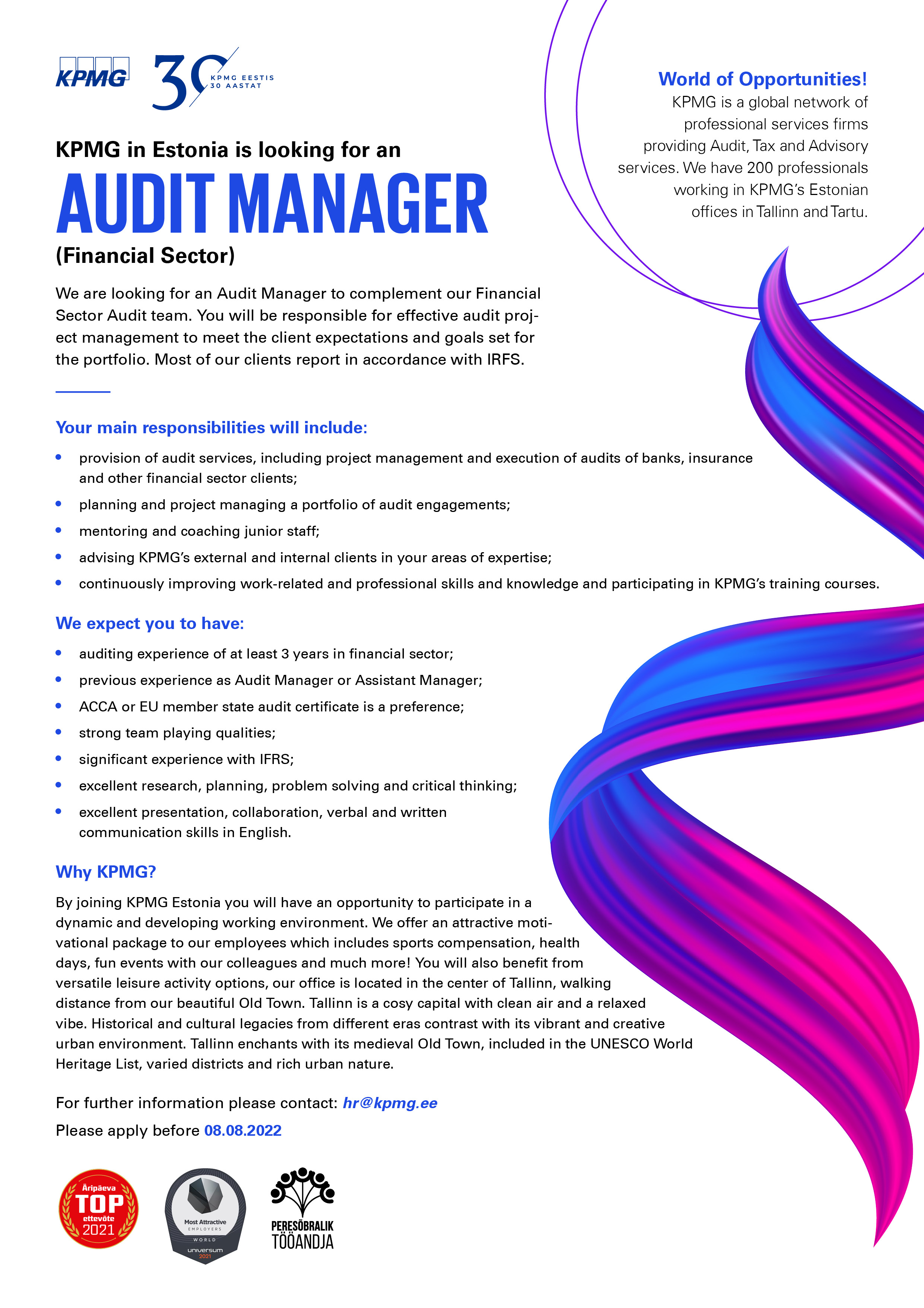 AUDIT MANAGER Financial Sector Tallinn Harjumaa KPMG Baltics O 