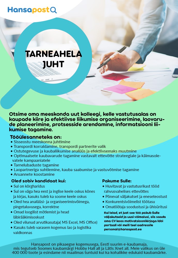 TARNEAHELA JUHT, Tallinn, Harjumaa, Hobby Hall Group OÜ 